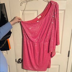 Hailey & Co One-Shoulder Pink Sequin Dress